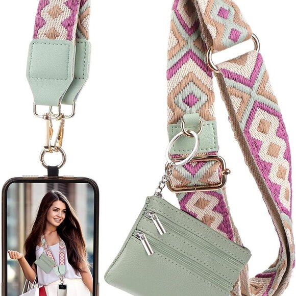 Clip and Go Strap for Phone with Wallet Crossbody, Phone Strap with Zippered Wal - Picture 1 of 8